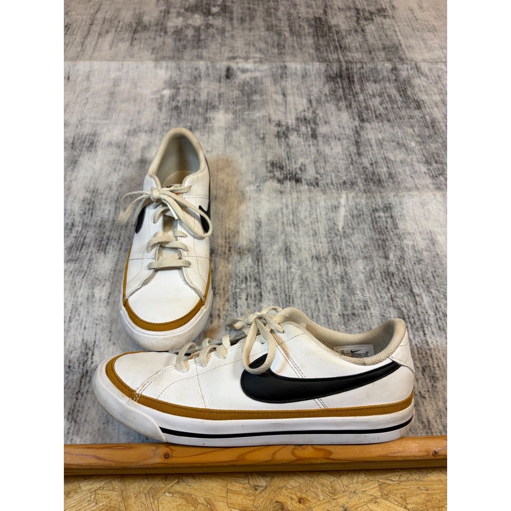 Nike Court Legacy White Black Mustard Yellow Low Top Sneakers DA5380-102 7Y